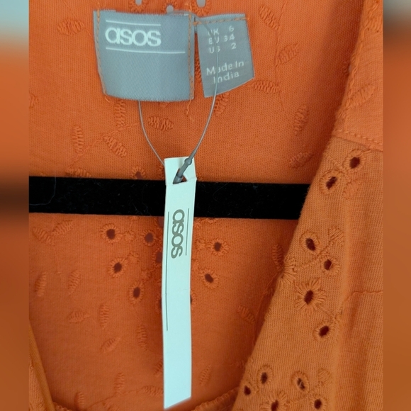 NWT ASOS Orange Midi Eyelet Dress Sz 2 - Picture 2 of 10